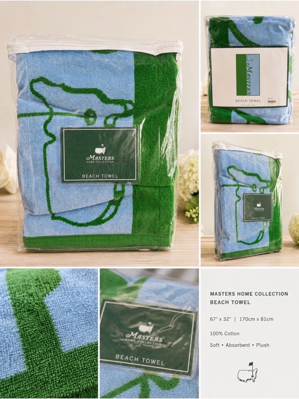 Original Masters Augusta National Beach Towel NEW 67” x 32”